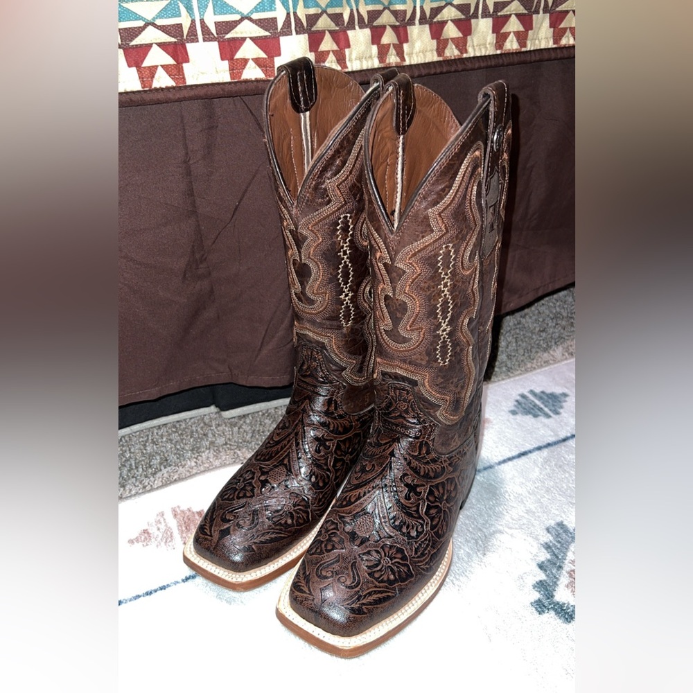 Embossed Leather Brown Cowboy Boots